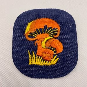Vintage Mushroom Embroidered Patch Iron-on Denim Orange Yellow 3x3.5”